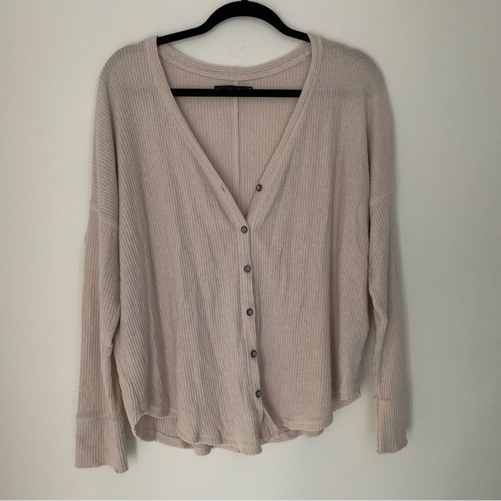 Abercrombie and Fitch cream cozy ribbed button down top M - Picture 1 of 5